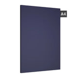 Blue matte laminate sheet with plain color finish and visible edge thickness on white background