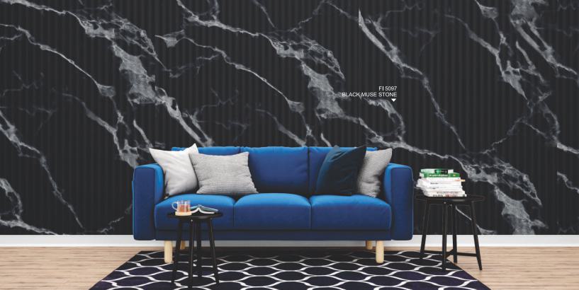 Black Muse Stone Fluted Laminate 8x4 ft Texture 1 mm - FI 5097