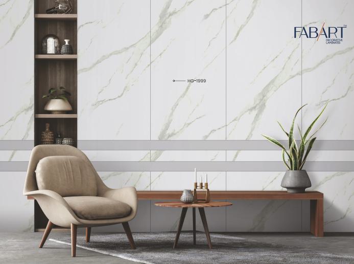 Pearl Carrara Marble & Stone Laminate 8x4 ft High Gloss 1 mm - HG 1999