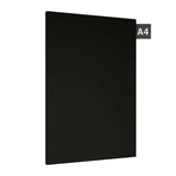 Black matte wood laminate sheet with wood grain texture and flat finish, shown with corner detail label.