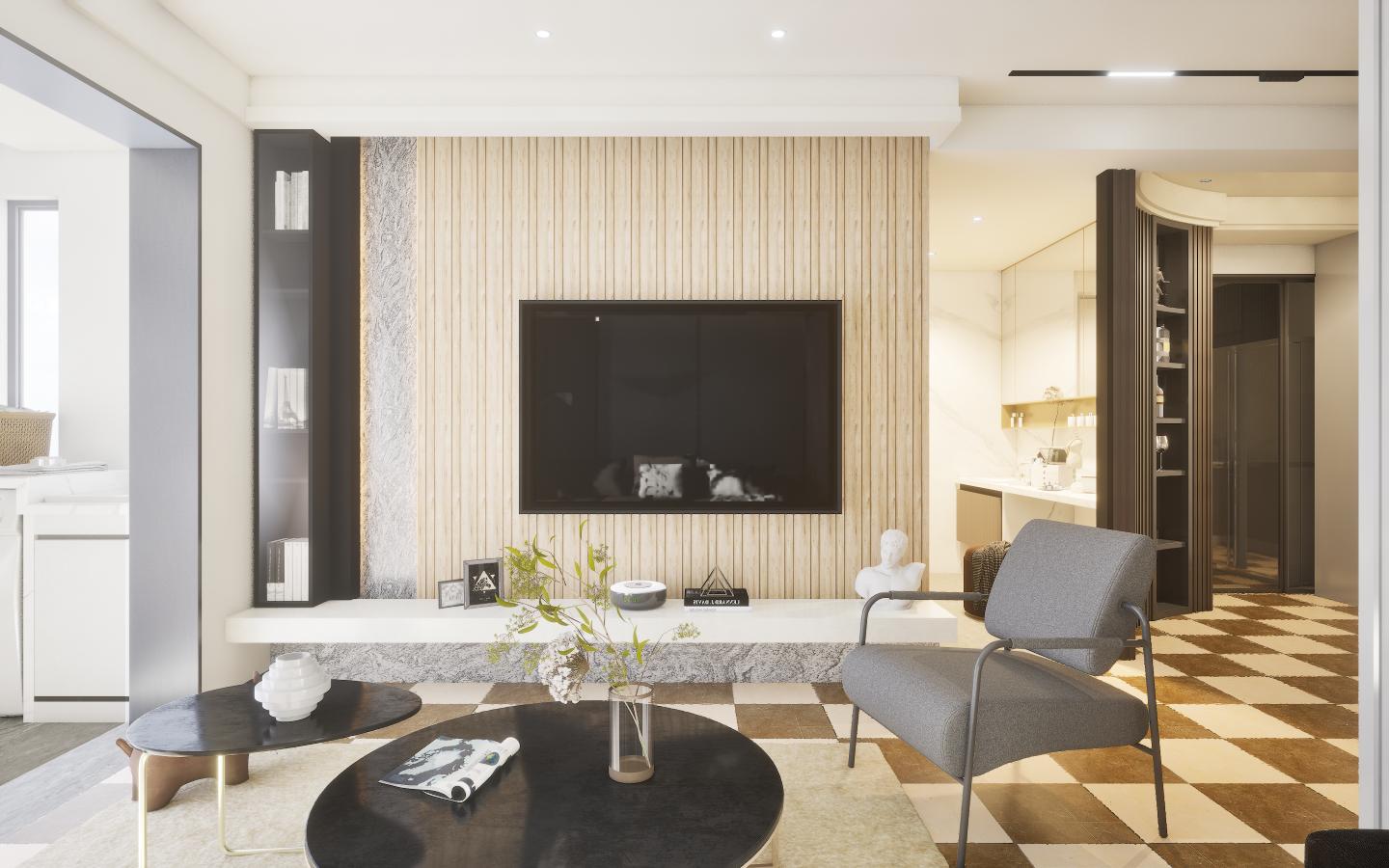 Beige Charcoal Louvers Panel Sleek & Splendid Series Wood 8x0.41 Ft - Sa 1016