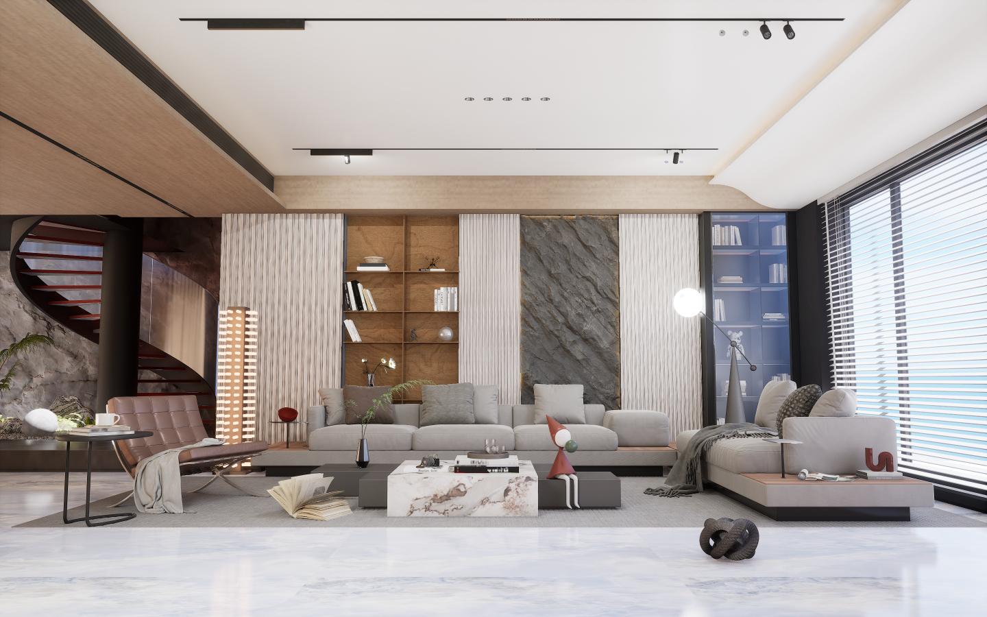 Beige Marble Louvers Panel & Stone 8x0.41 Ft - 941012