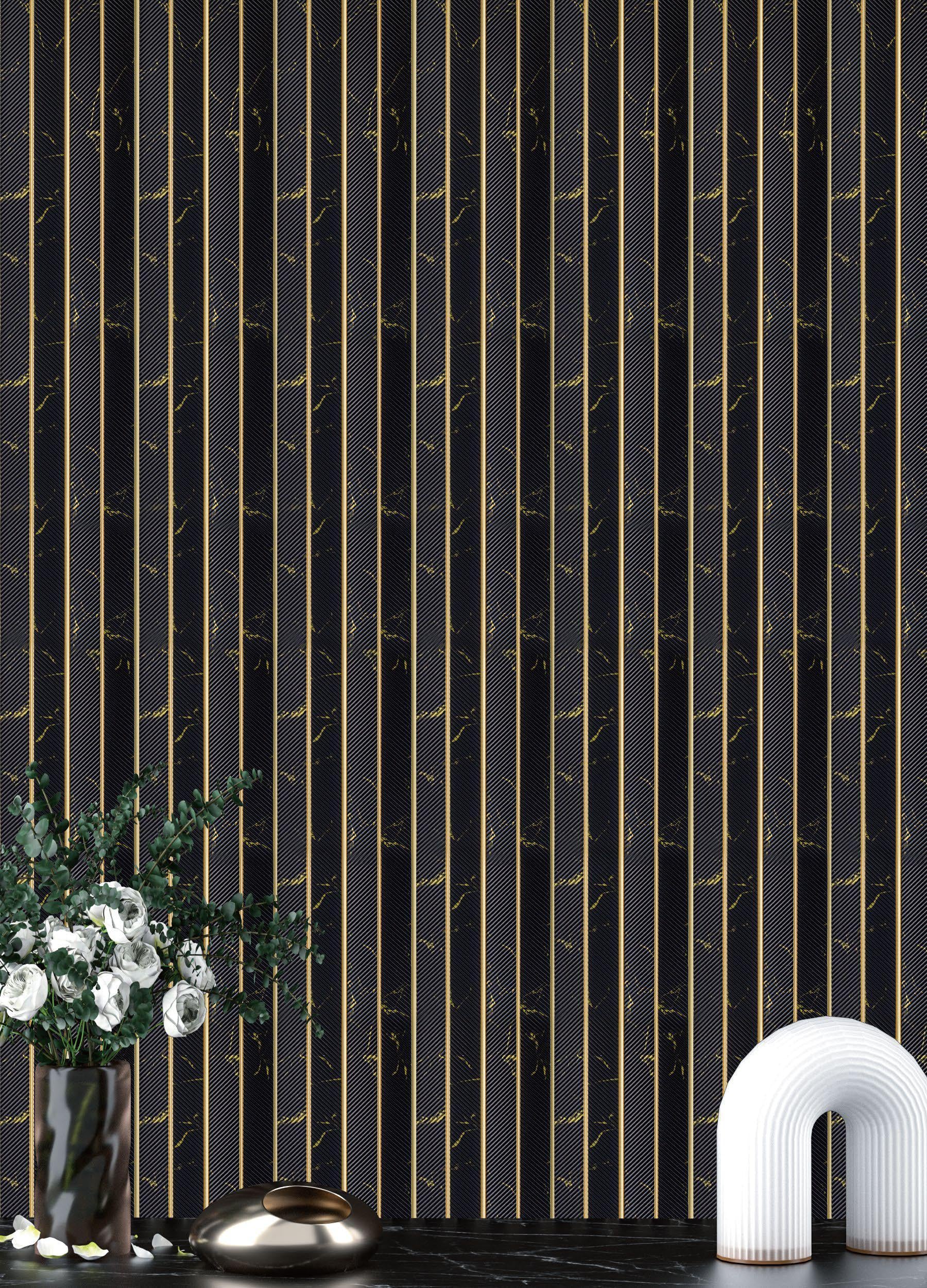 Premium Charcoal Panel Marble & Stone Louvers Black 8x0.39 Ft - Pn 05274