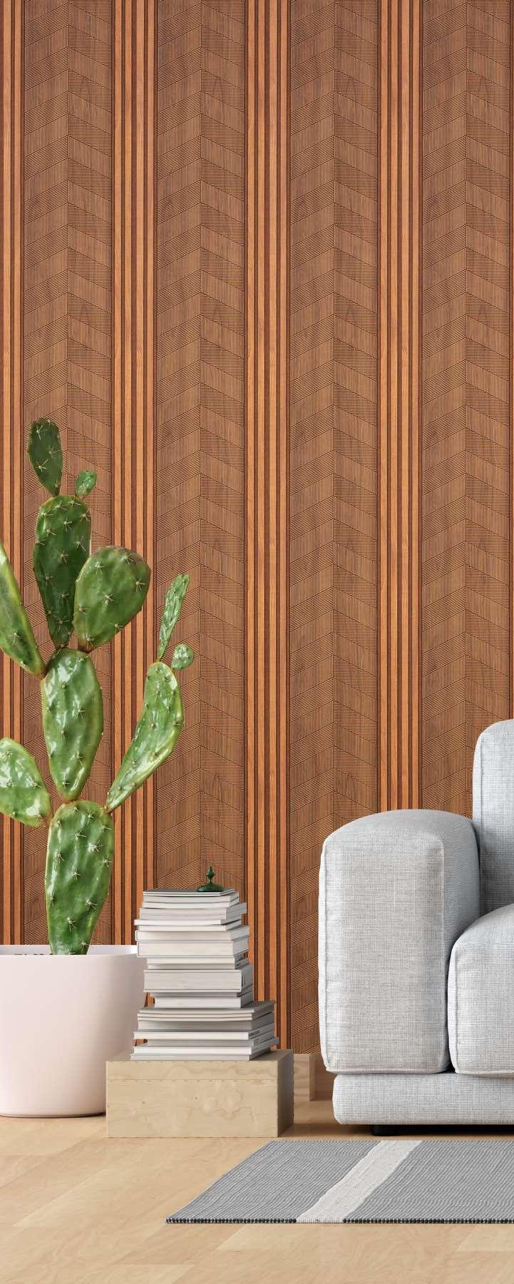 Brown Patterned Charcoal Louvers Designer 8x1 Ft - Ed 9121