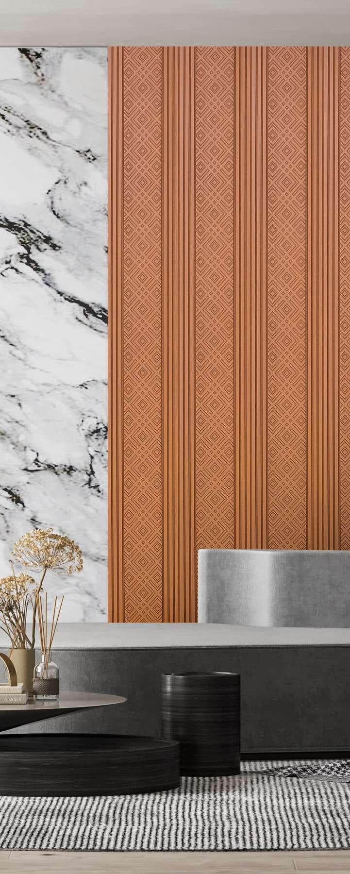 Brown Stone Charcoal Louvers Panel Marble & 8x1 Ft - Ed 9114