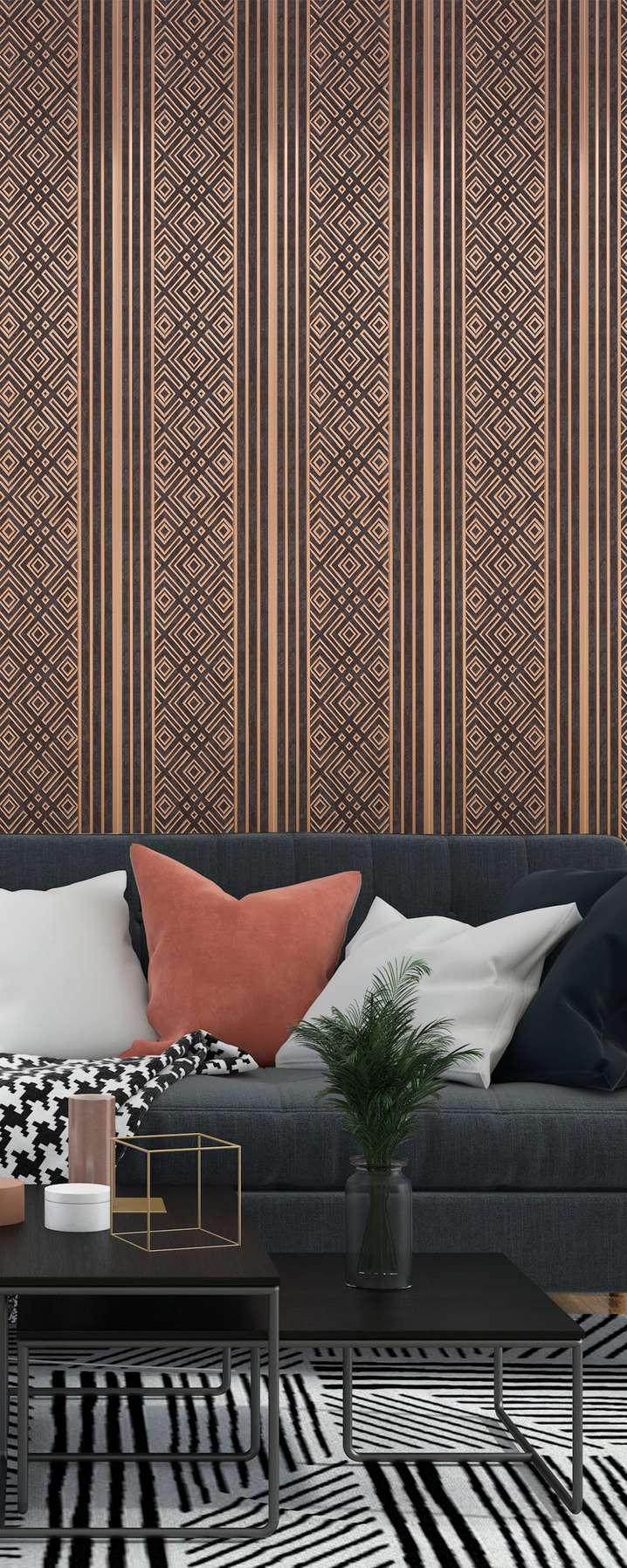 Brown Stone Charcoal Louvers Panel Marble & 8x1 Ft - Ed 9116