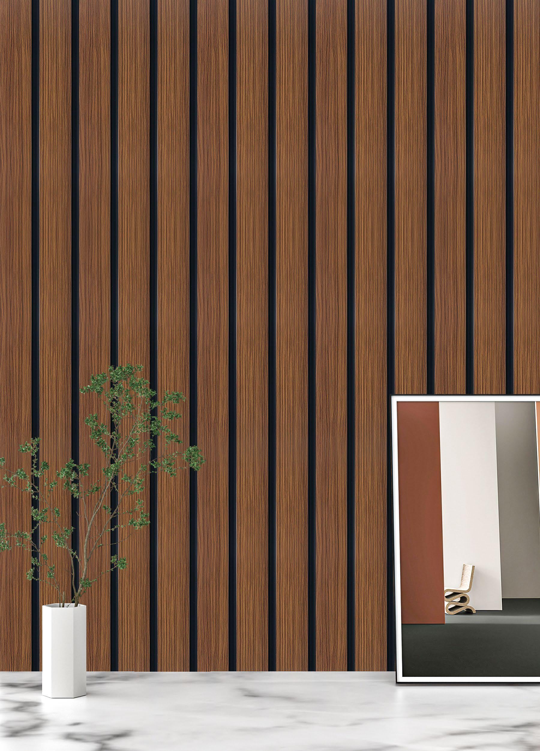 Brown Wooden Charcoal Louvers Panel Wood 8x0.39 Ft - Pn 05318