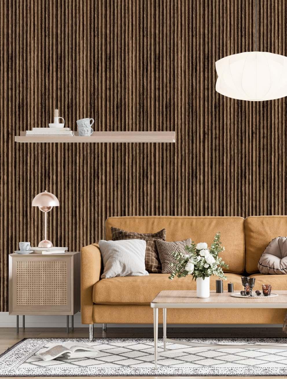 Brown Wooden Charcoal Louvers Panel Wood 9.5x0.37 Ft - Pn 03567