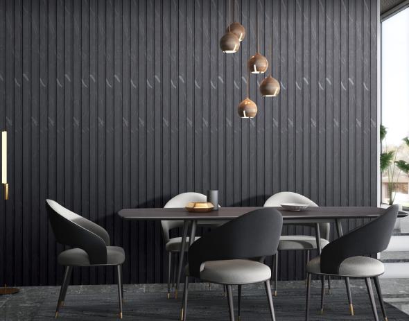 Estella Decor 8 Ft X 4.72 Inch Charcoal Louvers Marble & Stone Grey 8x0.39 - Ed 1110