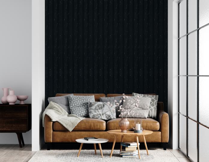 Estella Decor Charcoal Louvers Marble & Stone Black 8x0.39 Ft - Ed 1117
