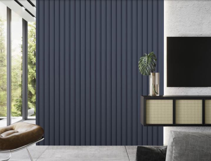 Estella Decor Charcoal Louvers Plain Colors Blue 8x0.39 Ft - Ed 1131