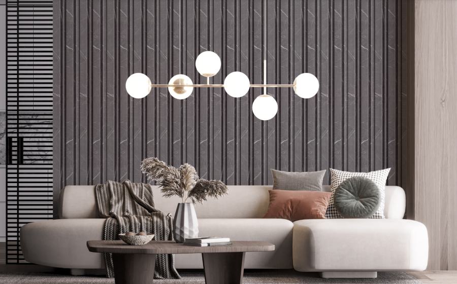 Estella Decor Charcoal Louvers Marble & Stone Grey 8x0.39 Ft - Ed 1206