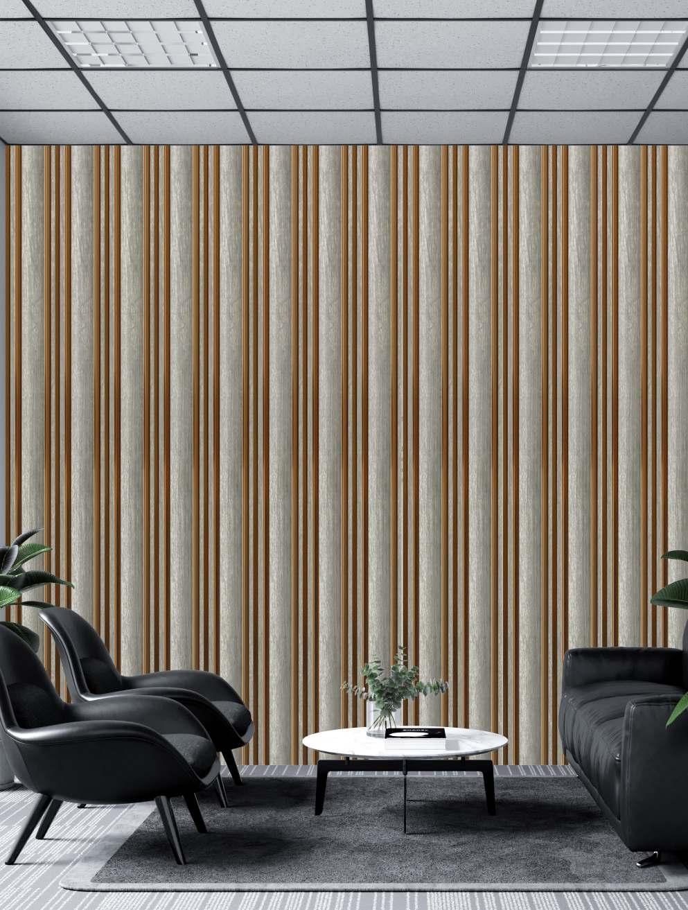 Grey Wooden Charcoal Louvers Panel Wood 9.5x0.39 Ft - Pn 03553