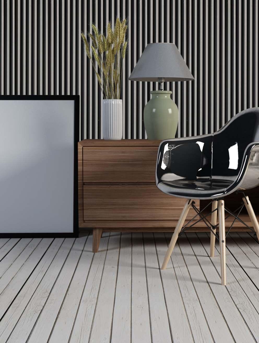 Premium Charcoal Panel Wood Louvers Grey 9.5x0.4 Ft - Pn 03532