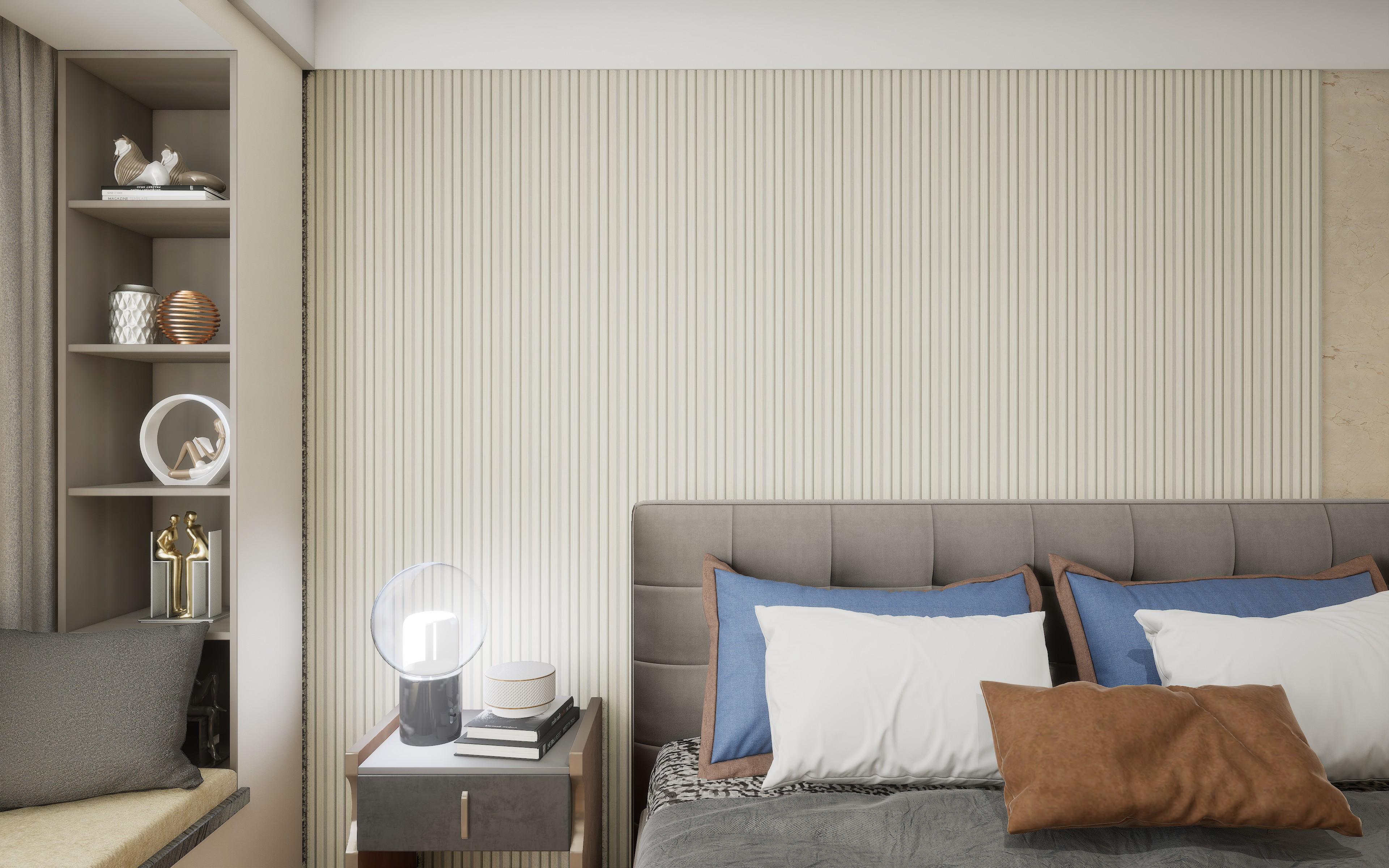 Ivory Charcoal Louvers Panel Sleek & Splendid Series Wood 8x0.41 Ft - Sa 1023