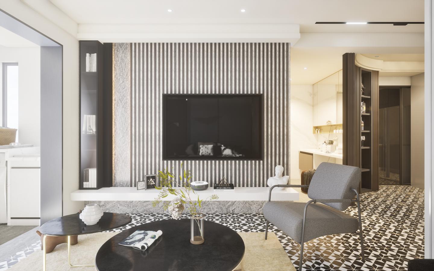 Multicolour Charcoal Louvers Panel Sleek & Splendid Series Marble Stone 8x0.41 Ft - Sa 3006