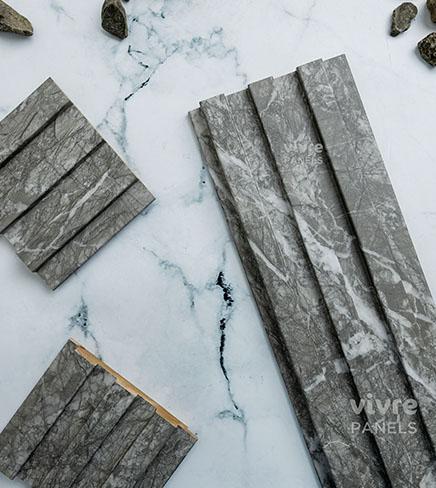 Grey Marble Linear Small Mdf Louver & Stone 9x0.39 Ft - Pn 00089