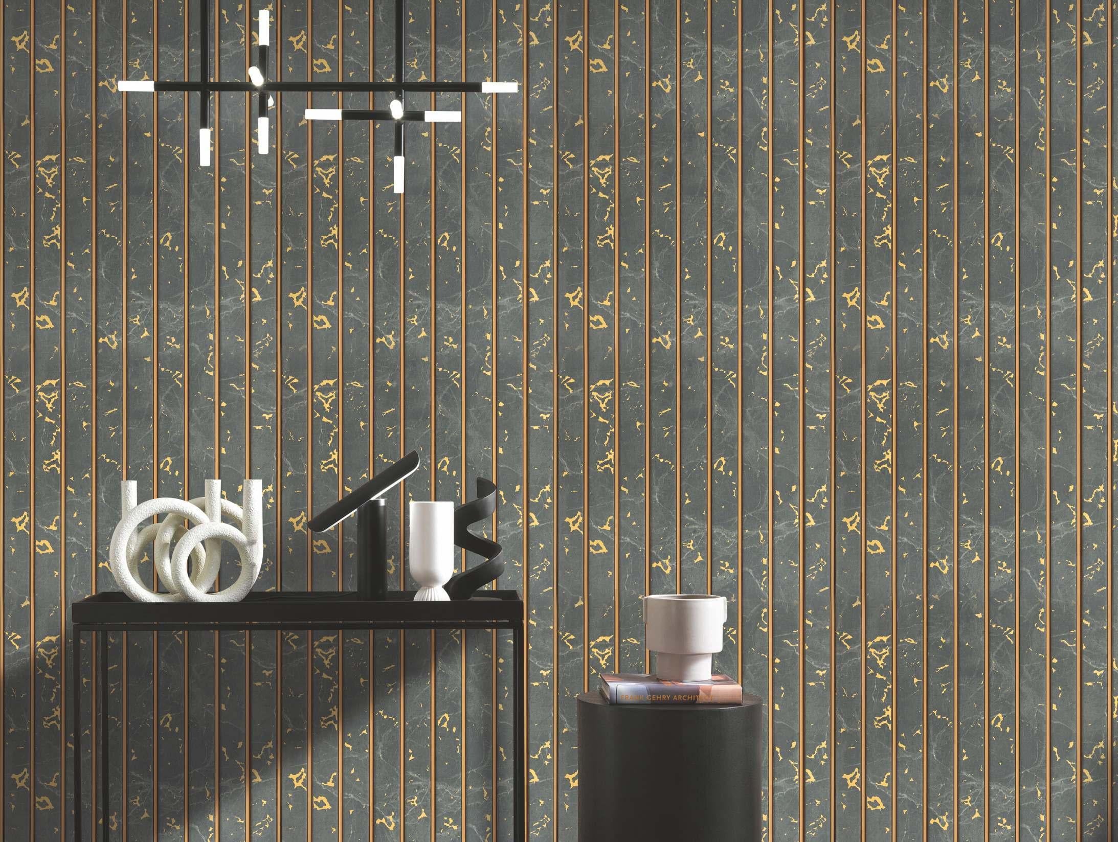 Grey Gold Charcoal Louvers Marble & Stone 8x1 Ft - Pn 01656