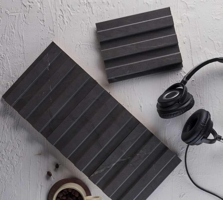 Canis Series Mdf Louvers Marble & Stone Black 9.5x0.39 Ft - Rc 2009