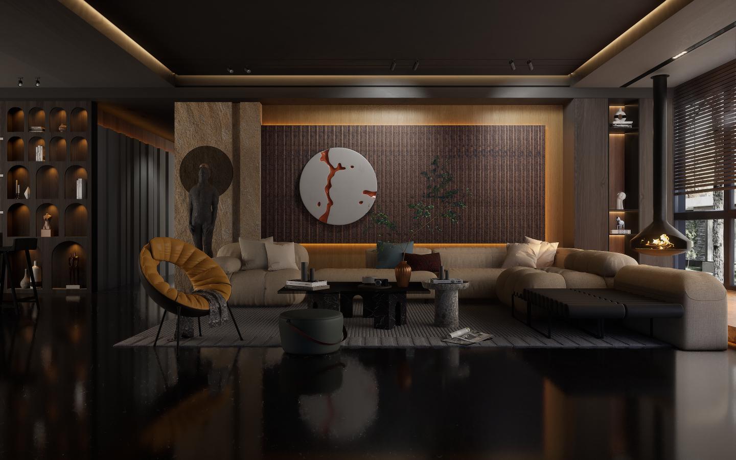 Vivre Louver Series Charcoal Fabric Dark Brown 8x0.41 Ft - Vl-25