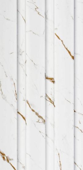 White Marble Finish Charcoal Louvers Panel & Stone 8x0.41 Ft - 4011