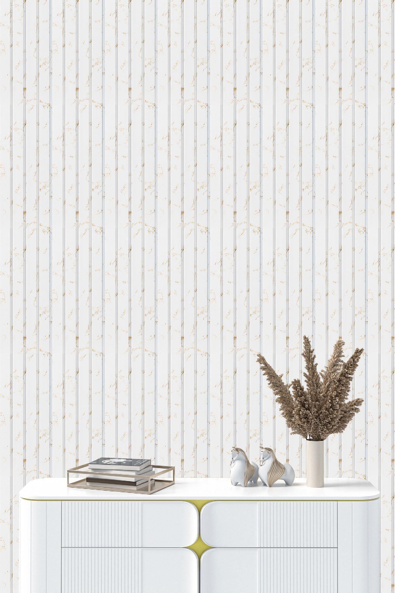 White Marble Charcoal Louvers Panel & Stone 8x0.41 Ft - Pn 05281