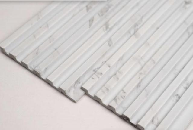 White Marble Charcoal Louvers Panel & Stone 8x0.4 Ft - Pn 01733