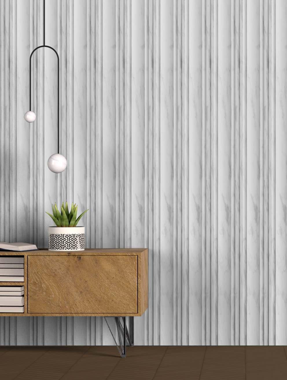 White Marble Charcoal Louvers Panel & Stone 9.5x0.39 Ft - Pn 03555