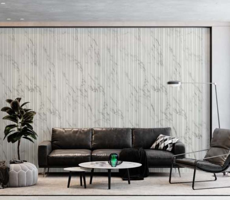White Marble Charcoal Louver & Stone 9.5x0.4 Ft - Pn 00524