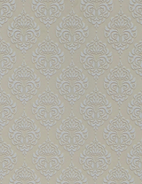 Beige wall panel with white embossed damask pattern and textured finish.