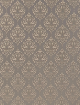 Gray wall panel with beige damask pattern and textured finish.