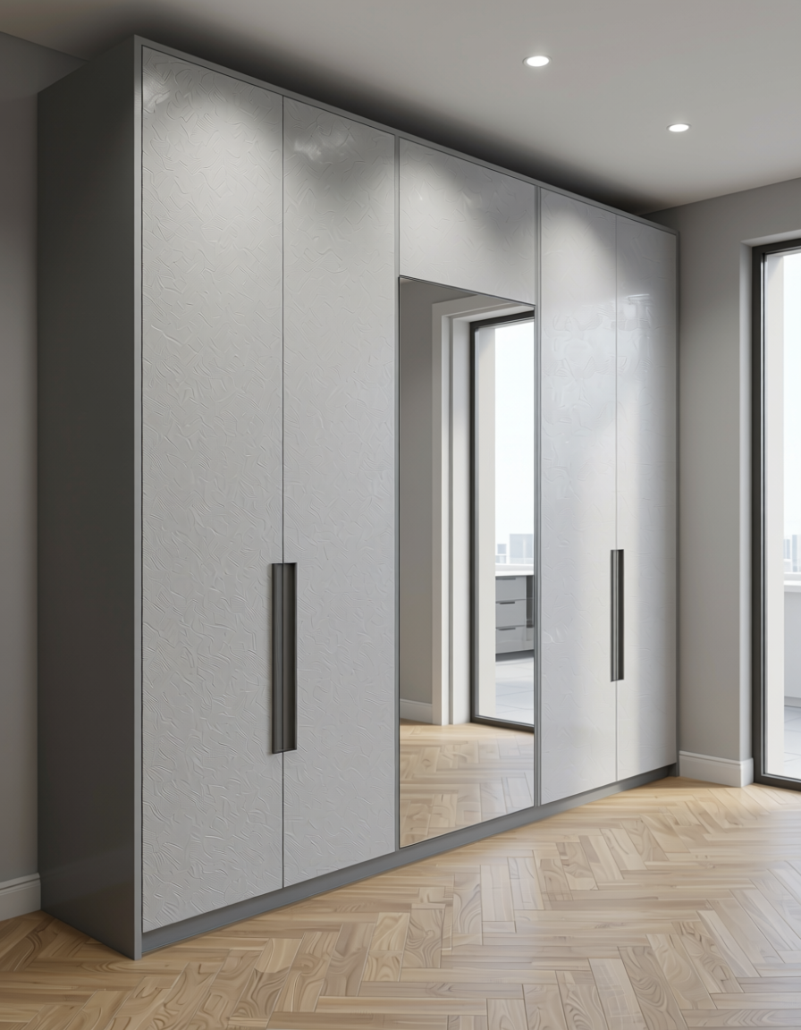 Light gray textured wall panel with uniform texture and no visible pattern.