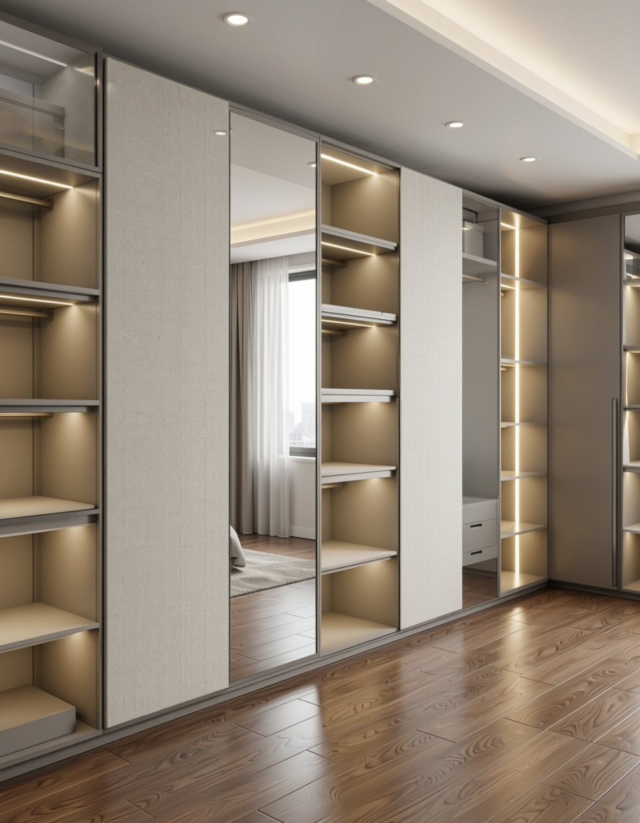 Beige fabric wall panel with textured surface and subtle weave pattern.