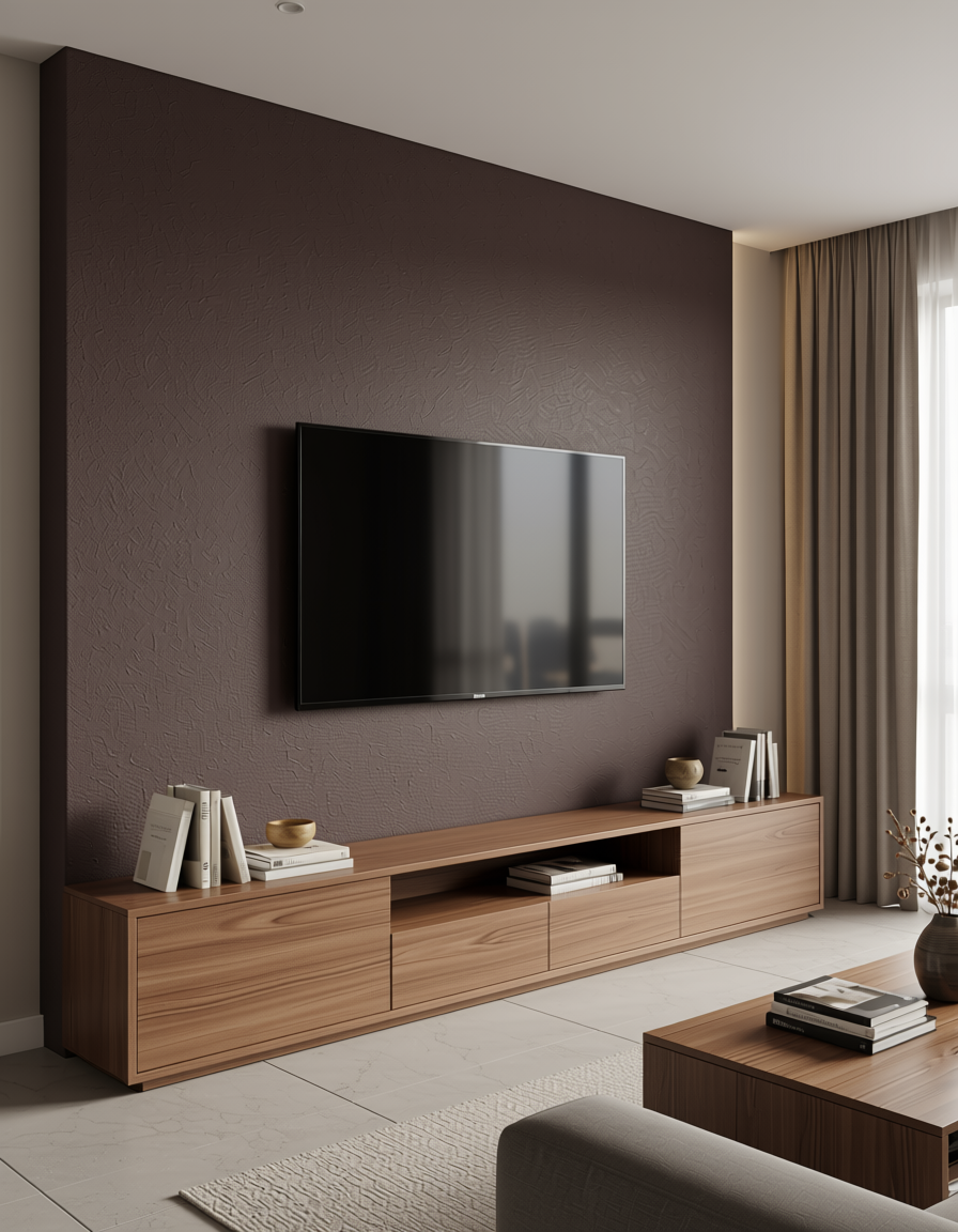 Dark brown fabric wall panel with textured surface and subtle weave pattern.