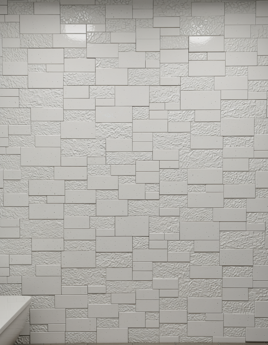 White textured wall panel with a brick pattern and rough surface finish.