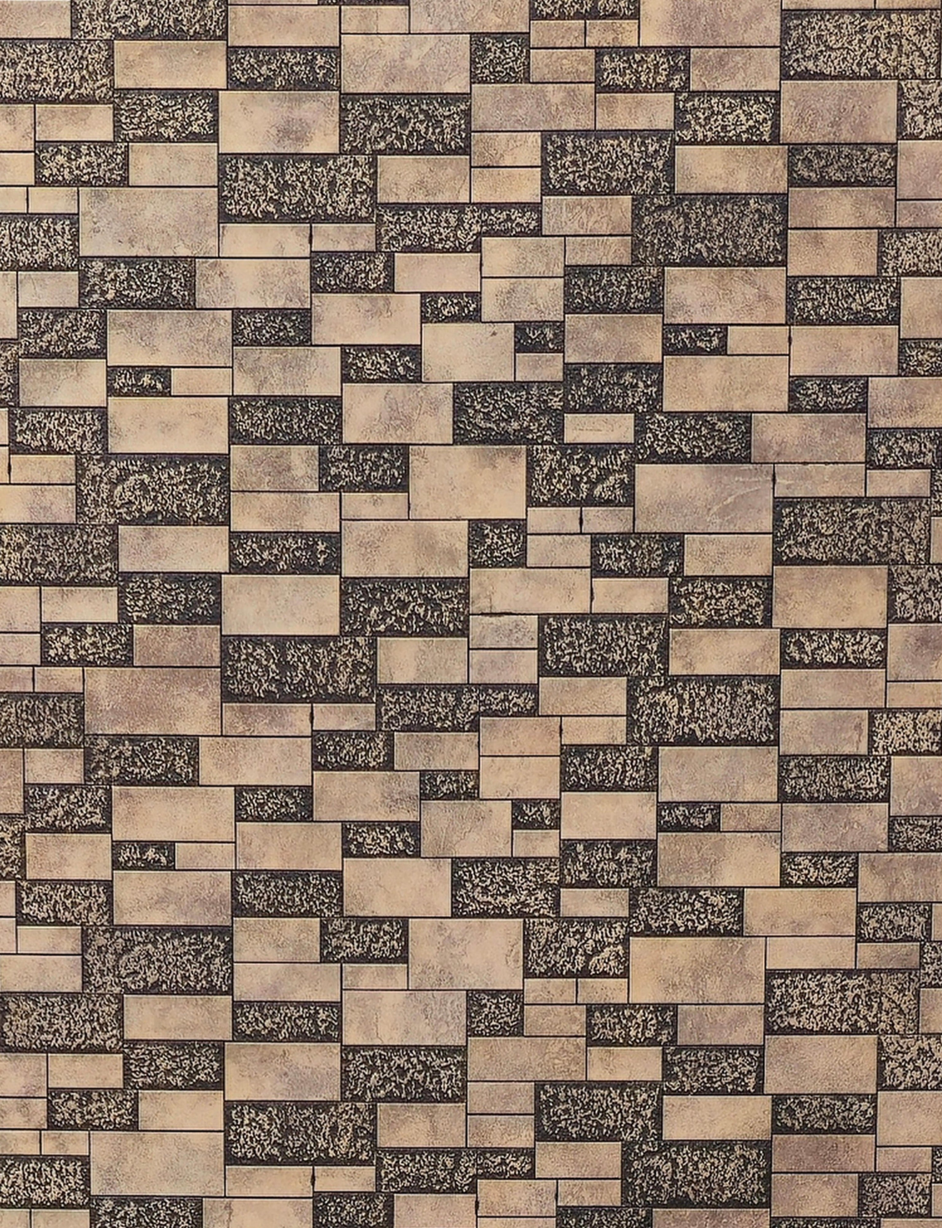 Geometric wall panel featuring textured, beige and dark brown rectangular patterns.