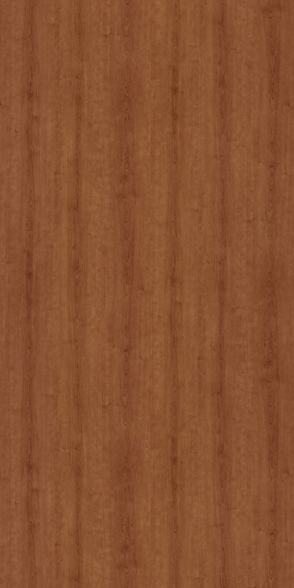 Brown wood grain decorative laminate with suede finish and vertical wood pattern texture