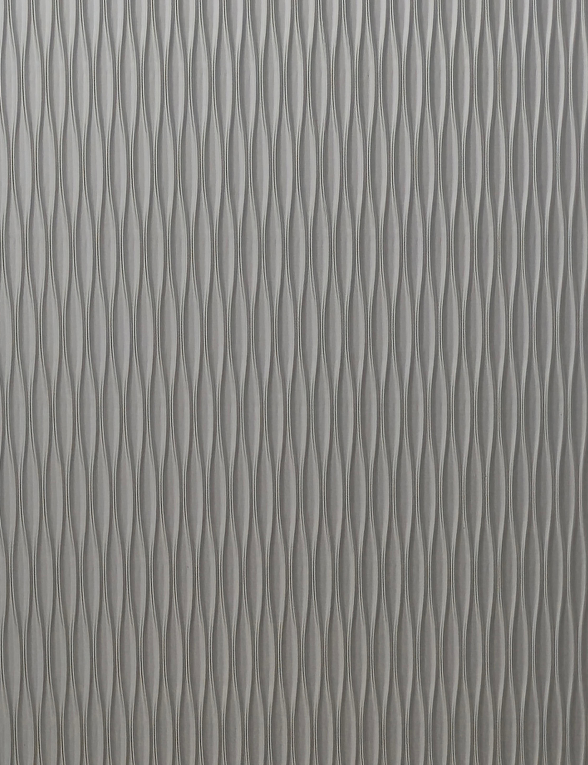 Gray wall panel with textured, wavy, vertical pattern and subtle sheen.