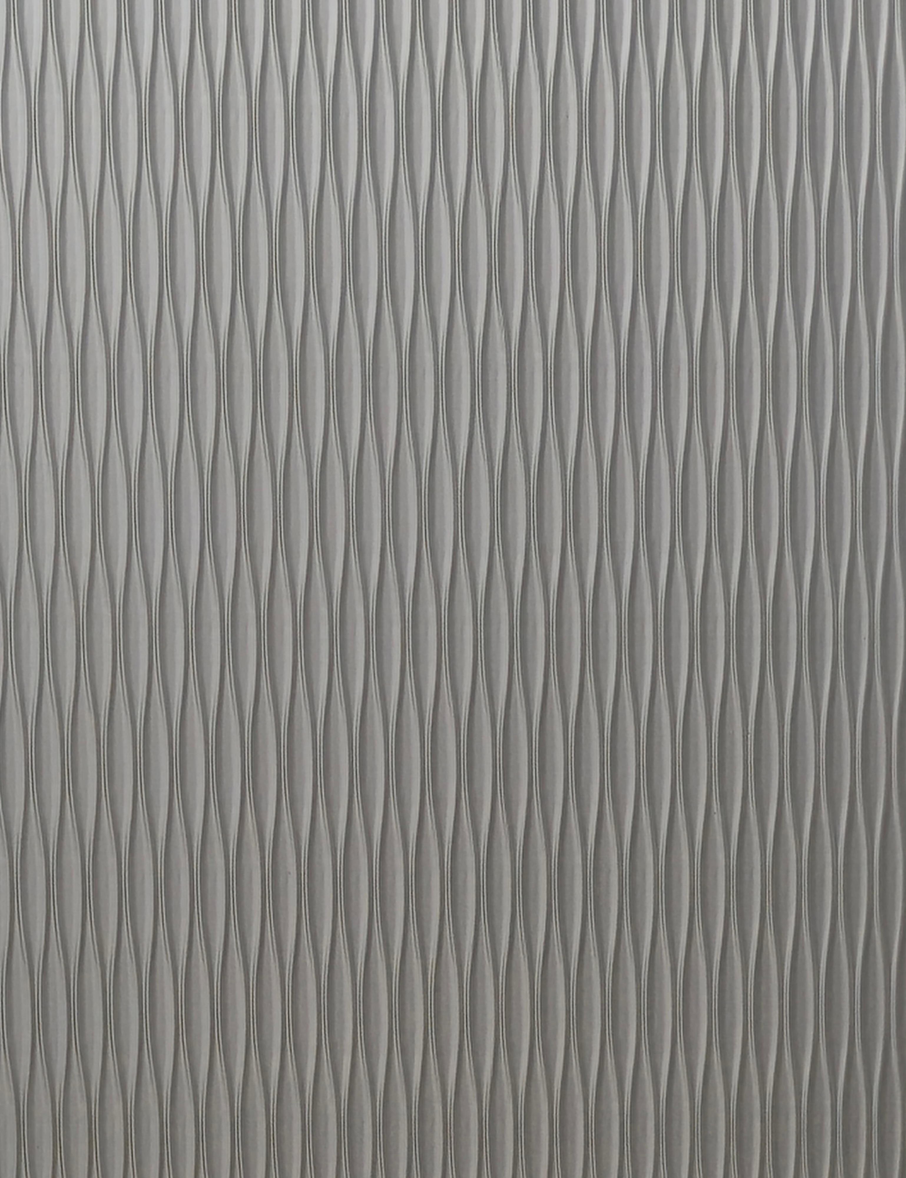 Gray wall panel with textured, wavy, vertical pattern and subtle sheen.