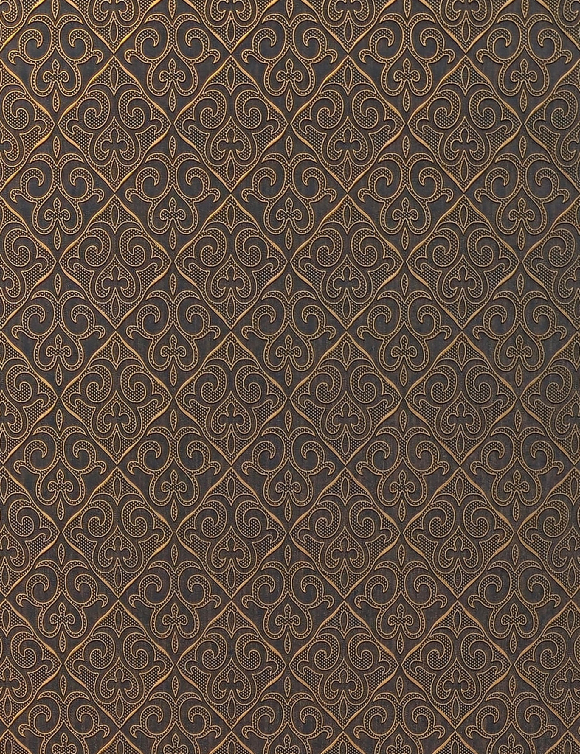 Dark brown wall panel with gold ornate diamond pattern and textured finish.