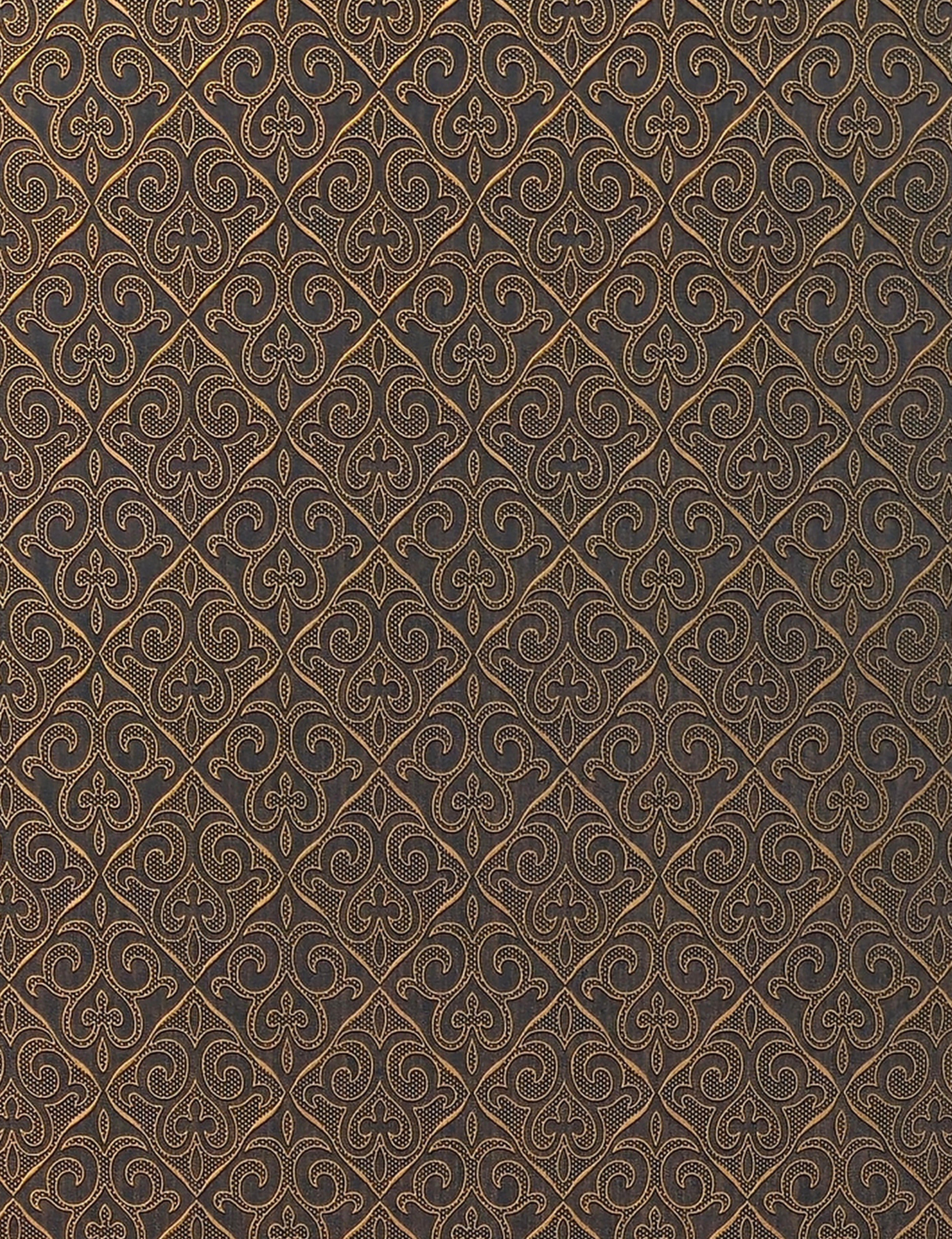 Dark brown wall panel with gold ornate diamond pattern and textured finish.