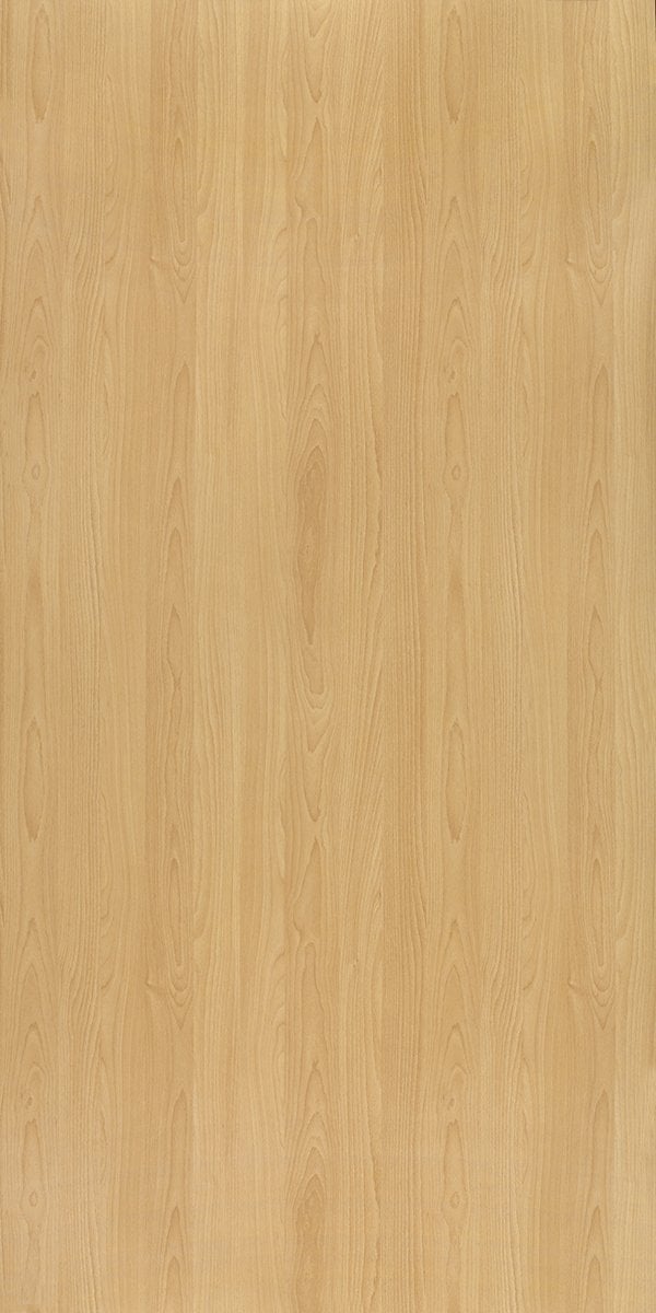 Beige wood grain decorative laminate with suede finish and vertical wood pattern texture