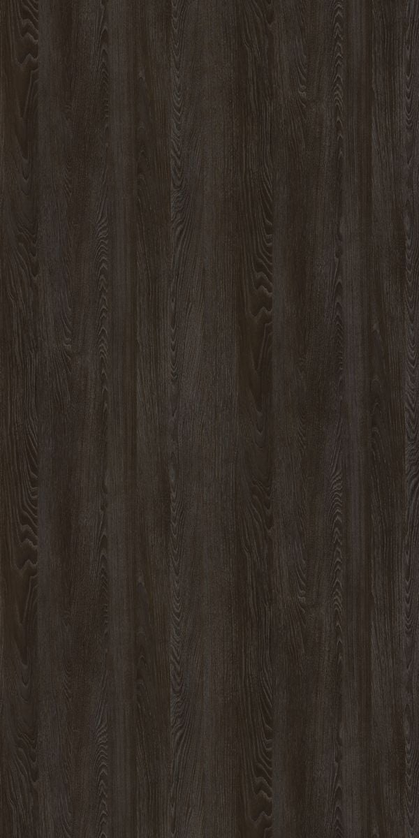 Dark wenge wood grain decorative laminate with suede finish and textured pattern.