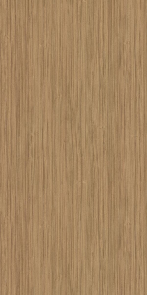Brown wood grain decorative laminate with suede finish and vertical wood pattern texture