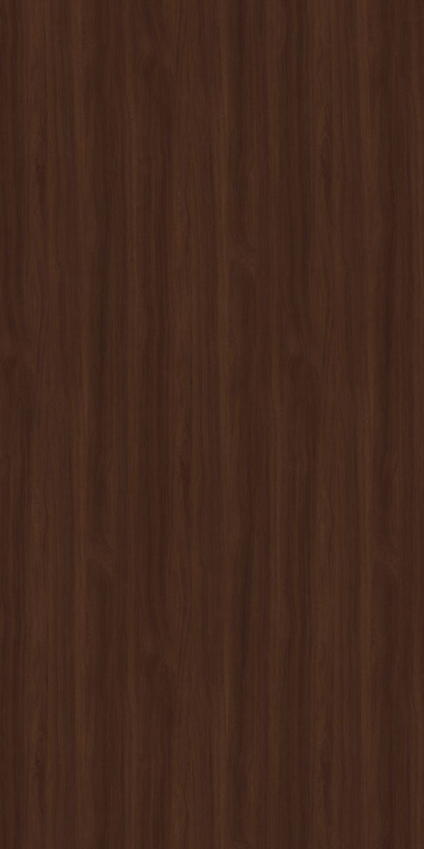Brown wood grain decorative laminate with suede finish and vertical wood pattern texture