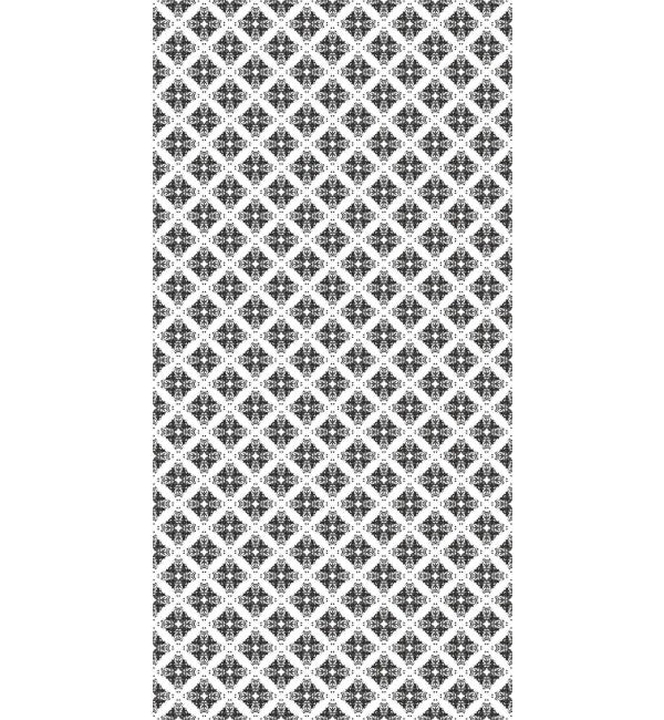 White decorative laminate with suede finish, geometric pattern featuring diamond shapes and floral motifs in repeating