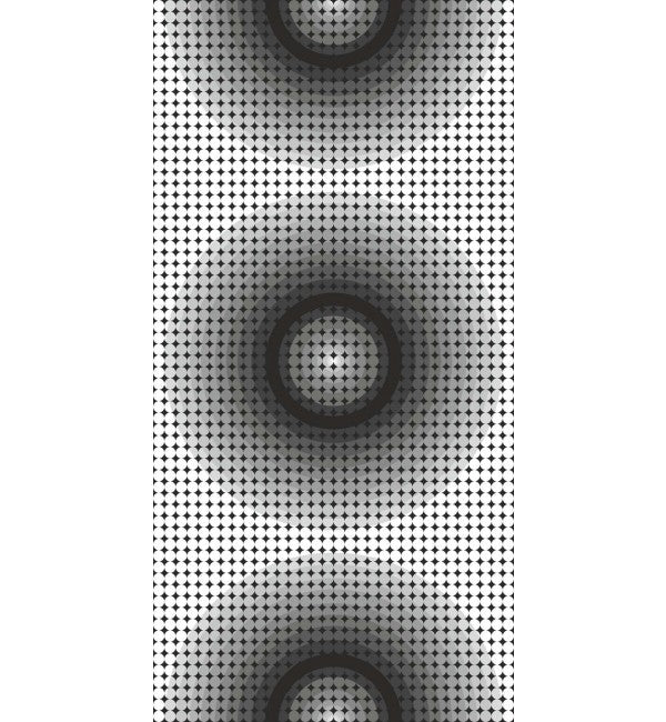 Grey designer laminate with high gloss finish and geometric pattern, featuring circular design elements on a grid background.