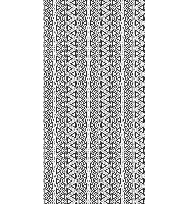 White decorative laminate with geometric tribal pattern and high gloss finish