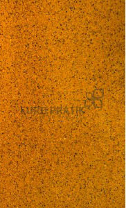 Orange textured marble wall panel with black speckles and subtle grain, Euro Pratik logo visible in the center.
