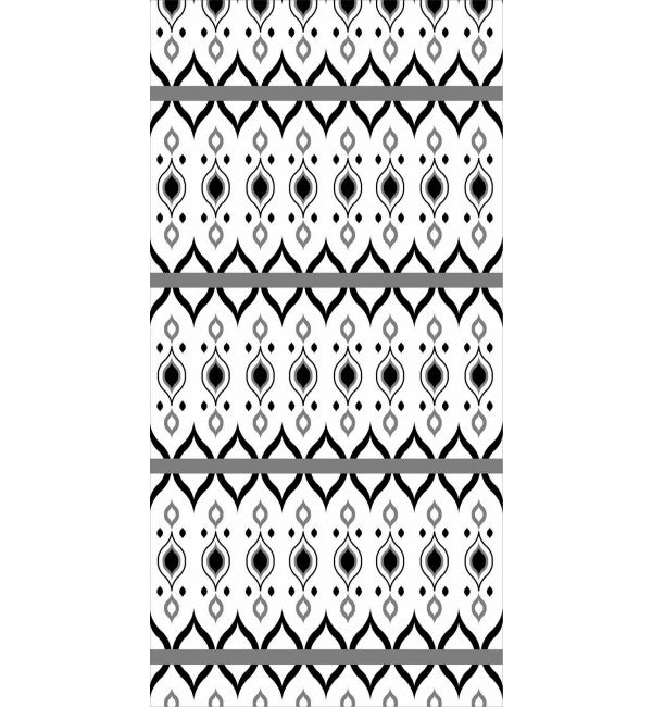 White decorative laminate with black and grey geometric pattern, high gloss finish, designer style, Tracery 1 design.
